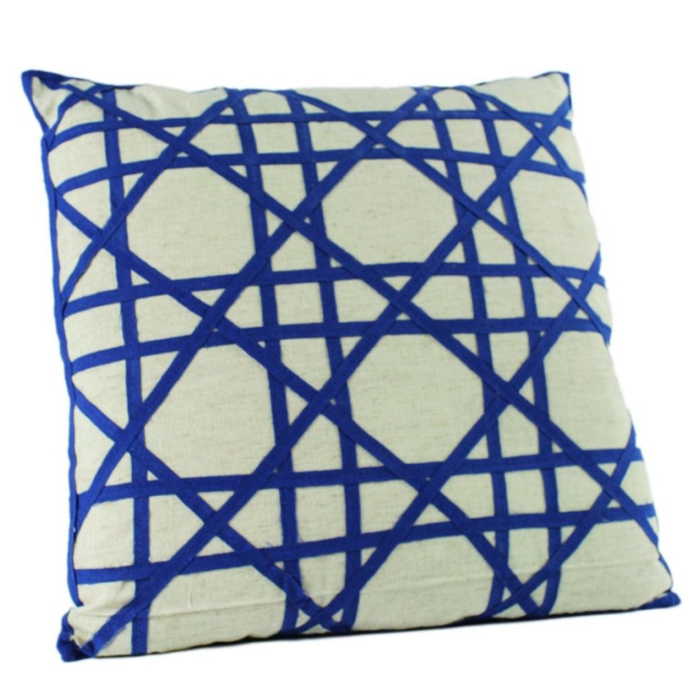 18" Cobalt Blue Petite Treillage Fretwork Filled Decorative Throw Pillow